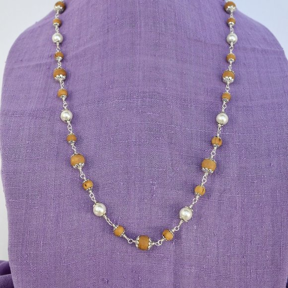 30  1/4" natural Tulasi beads with pearls (gemstone for the moon) - Picture 1 of 11